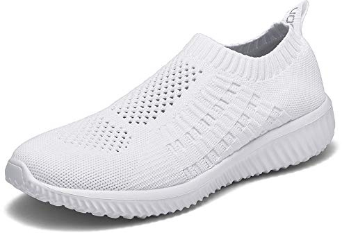 TIOSEBON Women's Slip On Trainers Lightweight Road Running Shoes Breathable Mesh Walking Sneakers Comfortable Ladies Athletic Shoes 3 UK All White