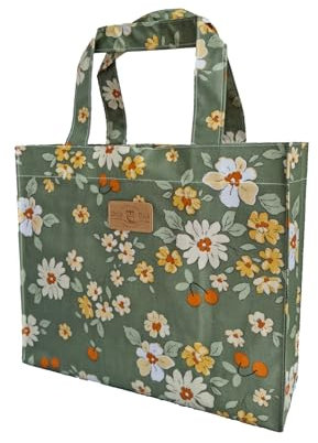 SturdyFoot klein Büchertasche, Lunchbox, Tragetasche, Einkaufstasche, Sporttasche, Wachstuch Tragetasche, wasserdicht PVC beschichtet, Tote Tasche -Frühlingswald