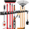 IMILLET 2 Pack Mop and Broom Holder, Wall Mounted Organizer Mop and Broom Storage Tool Rack with 5 Ball Slots and 6 Hooks (Black)