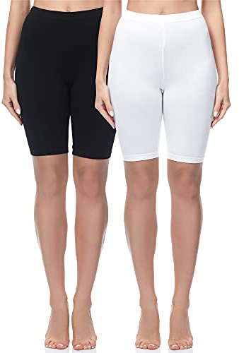 Merry Style Damen Sport Leggings kurz Sportleggings Radlerhose Sporthose aus Baumwolle 2 Pack MS10-200 (Schwarz/Weiß(2Pack), XL)