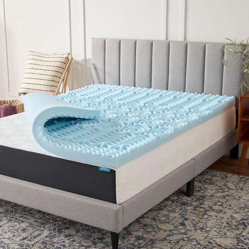 LUCID 3 Inch Gel Memory Foam Mattress Topper, Queen size – 5 Zones – Cooling Gel Infusion – CertiPur Certified Foam
