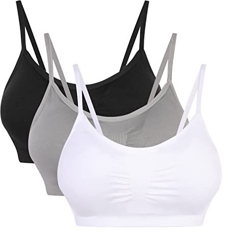 Vertvie Womens Strech Duenn Ohne Buegel Push up Yoga Sports BH Bra Top Set Fuer Fitnesstraining Polsterung 2er/3er Pack(Größe S/Etiketten M,Schwarz+weiß+hellgrau)
