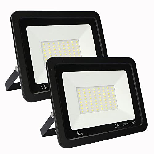 Mille Lucciole 2 Stück 50W LED Strahler Außen,5000LM Superhell Außenstrahler IP65 Wasserdicht Fluter 4500K Neutralweiß Scheinwerfer,LED Strahler für Garage,Garten,Keine Bewegungsmelder【Schwarz】