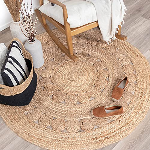 FRAAI | Home & Living Jute Teppich Rund - Fair Sun Natur - Jute - Flachgewebe - Einfarbig - Boho, Modern - Wohnzimmer, Esszimmer, Schlafzimmer - Carpet
