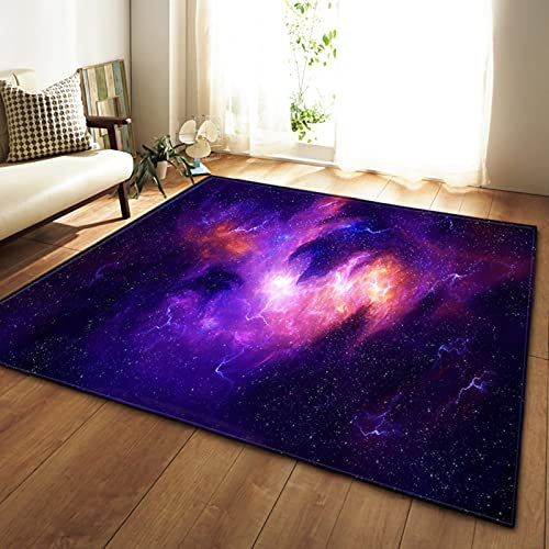 3D Lila Galaxie Mond Platz Galaxie Sterne Teppiche Wohnzimmer Dekoration Kinder Schlafzimmer Bereich Teppich Matte Weiche Flanell Großer Teppich Waschbar (Farbe 3,120×160 cm)