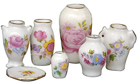 PRETYZOOM Puppenhaus Blumenvase Keramik Mini 7 Stück Vasen Miniatur Möbel Modell Spielzeug Foto Requisiten 1: 12 Puppenhaus Schlafzimmer Wohnzimmer Zubehör Mikrolandschaft Dekoration