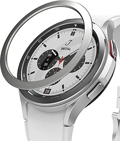 Ringke Bezel Styling für Galaxy Watch 4 Classic 46mm Hülle, Lünette Ring Kleber Abdeckung Kratzfest Edelstahl Schutz für Galaxy Watch4 Zubehör - Silver (46-04)