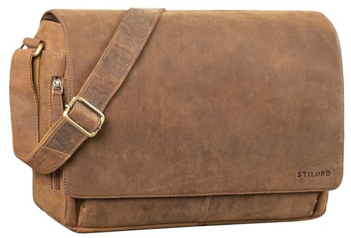 'Tom' Sac Messenger Vintage en Cuir | Sac à Bandoulière Hommes Femmes | Sacoche Laptop 15 Pouces pour Bureau, Université, Travail | Sac en Cuir Véritable, Couleur:Tan - Marron - Scuro