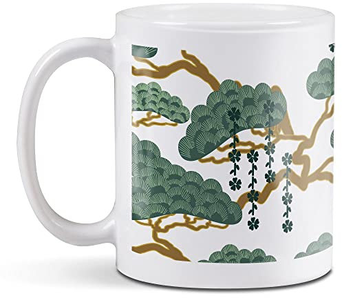 1 x 11oz (284ml) White Ceramic Mug Cup - Oriental Bonsai Tree Japan Design for Coffee Tea Drinks Kitchen Birthday Office Fun #2037