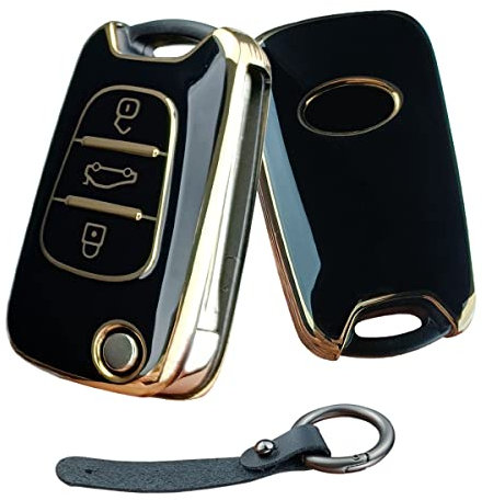 Gleamydot Autoschlüssel Schutzhülle Kompatibel mit Auto Schlüssel Hülle Kia Hyundai Sportage Ceed Picanto Rio I20 I30 Ix35 Car Key Schutz Schlüsselhülle Zubehör (Schwarz goldfarben)