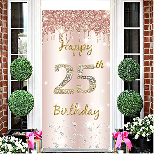 25. Geburtstag Frau Deko, Roségold Türdekoration, Stoff Schild Tür Hängendes Plakat, 25 Geburtstag Hintergrund Banner Party Willkommensschild