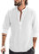 YAOBAOLE Herrenhemden Langarm Baumwolle Leinenhemd Freizeithemd Button Down Shirt Weiß XL