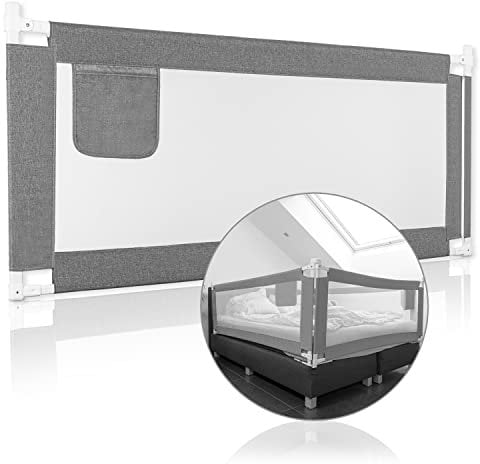 RAWVEL® Bettgitter grau [1,8m] - Labor geprüft - Rausfallschutz Bett [Eine Seite] - Bettschutzgitter für Kinder & Elternbetten - Inkl. Deutscher Aufbauanleitung & Aufbauvideo