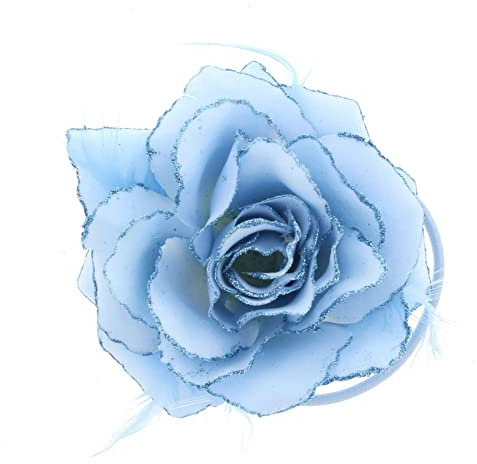 Topkids Accessories Rose Flower Hair Clip Hairband Brooch Safety Pin Hairpin Floral Corsage Fascinator Hair Band Aligator Beak Grip for Women & Girls Wedding Prom Party Special Occasion (Light Blue)