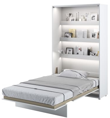 MEBLINI Schrankbett Bed Concept - Wandbett mit Lattenrost - Klappbett mit Schrank - Wandklappbett - Murphy Bed - Bettschrank - BC-02-120x200cm Vertikal - Weiß Matt