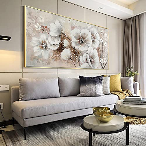 Graue Blume Große Wandkunst Blumenzimmer Wandbilder Schwarz Weiß Ölgemälde Wohnzimmer Wanddeko Schlafzimmer Kunst Gerahmt 70x160cm(27.56x62.99in) mit Rahmen