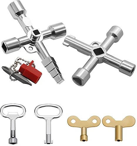 4 Voies Clé Multifonction 6 Pièces, Clé Triangle de Interrupteur de Robinet en Croix Universelle Clef Passe Partout, pour Compteur Eau Radiateurs Compteurs Gaz Ascenseurs Coffret Electrique