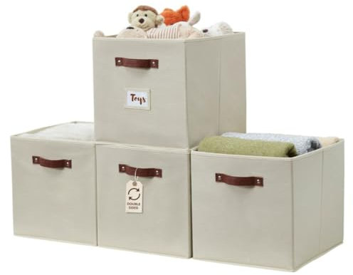 DECOMOMO Aufbewahrungskorb, 33x38x33 cm, Würfel, Organizer und Aufbewahrungskörbe mit Griffen für Kallax-Regale, Wohnzimmer, Spielzeug, Kleidung (Beige, 4 Stück)