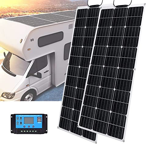 TOOJUN 2pcs Placa fotovoltaica de un Solo Cristal 200W Kit de Panel Solar Flexible con Controlador Solar 40A para el Techo de la casa rodante, la casa de Yates