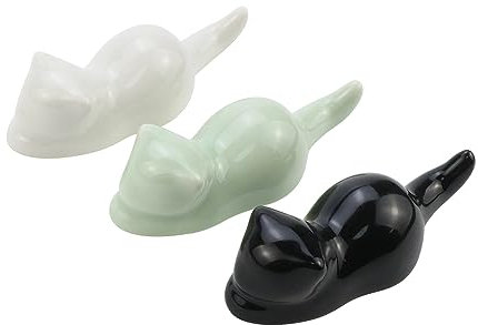 Risbay 3Pcs Ceramic Cat Shape Brushes Holders Cute Painting Brushes Rests(Green,Black,White)