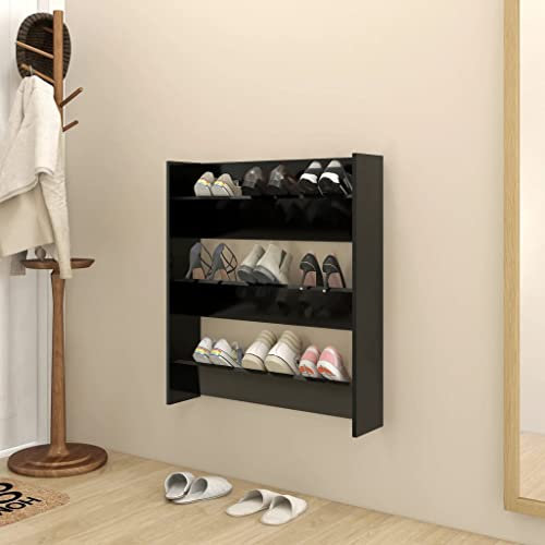 homiuse Wand Schuhschrank 80x18x90 cm mit 3 Kippböden Schuhregal Wandbefestigung Schwarz Schuhbank Shoe Rack Schuhkipper Schuh Regal Schuhschränke Schuhregale Schuhaufbewahrung Holzwerkstoff