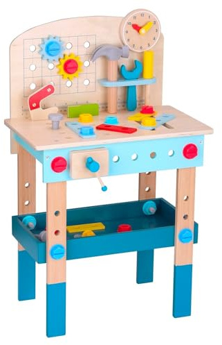 TOOKY TOY Kinder Werkbank mit Werkzeug FSC Holz: Werkbank Spielzeug, Montessori Lernspielzeug, Fördert Motorische, Kognitive, Soziale & Emotionale Entwicklung, Werkzeug Spielzeug, Geschenk ab 3 Jahren