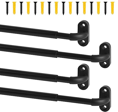 TYRON 4 Pack Screwed Sash Curtain Rod Adjustable 18-30 Inch, 3/8 In. Diameter, French Door Curtain Rods (Black)