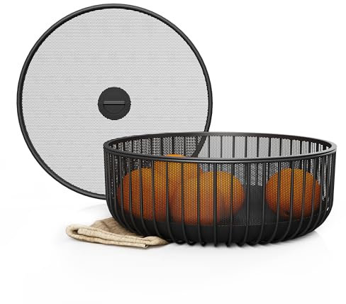 LIBKEN Obstschale aus Metall mit Netzdeckel und Korb – Obst- und Gemüsehalter für die Küchentheke – Aufstellkörbe für die Arbeitsplatte – Schüsselaufbewahrung für Gemüse, Obst, Snacks und Banane