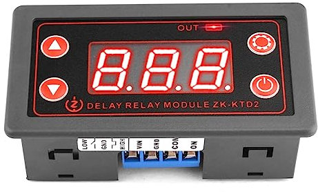 VOKTTA Relé temporizador DC 5V-30V Módulo de interruptor de relé programable Pantalla LED Ciclo de tiempo digital 0.1s-999mins Control ON-Off para la bomba de agua ligera del motor