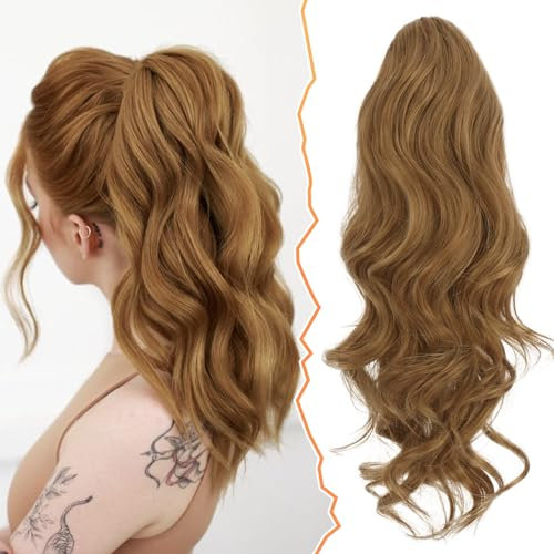 BARSDAR 40 cm Locken Kordelzug Pferdeschwanz Haarteil Haarverlängerung, Wellige Lockige Pferdeschwanz Verlängerung Synthetisches Haarteil Ponytail Extension für Frauen und Mädchen