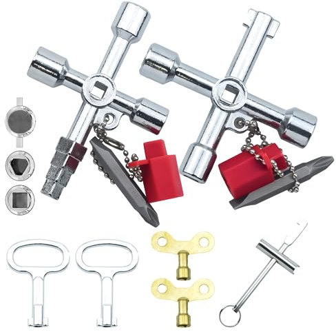 Kaelah 7 Stück Universalschlüssel Wasserhahn Schlüssel，Schlüssel Kreuzschlüssel Dreikantschlüssel für Absperrpfosten, 4 Wege Schlüssel für Wasser Stromzähler Aufzüge