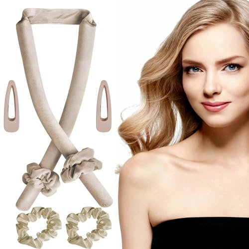 Lockenwickler Locken Ohne Hitze,New Seidenhaar Lockenwickler,New Locken Ohne Hitze,Samt Heatless Curls Band Lockenwickler über Nacht,mit Haarnadel,für langes Haar (Weiß)