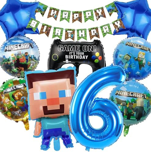 Minercraft Geburtstagsdeko junge Geburtstag Deko Junge Miner Gamer Luftballon Geburtstag Deko Geburtstag Set Geburtstagsdeko Junge Party Deko Tortendeko Kuchen Deko (6th)