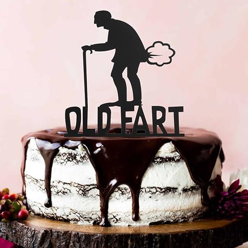 Acrylic Old Man & Woman Birthday Cake Topper - Humor Decoration, Black