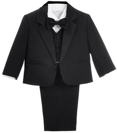 Lito Angels Little Boy Formal Dress Suit Wedding Outfit Wear, 5 Pieces Set (Blazer, Shirt, Waistcoat, Trousers, Bow Tie) Age 6-7 Years, Black, 057 (Tag Number 07)