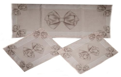 Russo Tessuti Tris Centri Fiocco Runner Centrini Disegno Piazzato Fiocchi Merletto Arredo Home-Tortora