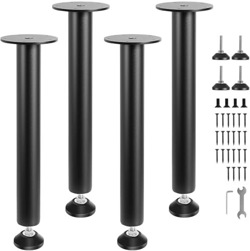 VEVOR Pied de Table 4PCS Pieds de Bureau Réglables 40,6 cm Acier Massif Capacité de Charge 544 kg Installation Rapide Pieds de Meubles Noirs avec Vis et Patins Protecteurs pour Maison Bureau d'Enfants
