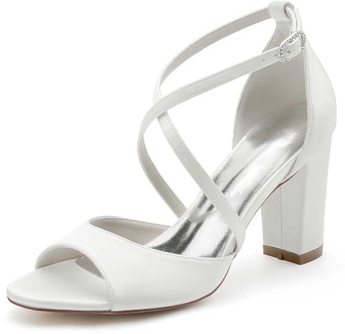 Scarpe da Sposa Punta Aperta Sandali Donna con Tacco Cerimonia Fibbia Tacco Largo Estivi Scarpe Cinturino alla Caviglia Heeled Sandal Sposa Tacchi /JY2022-6