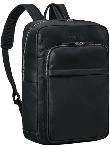 STILORD 'Oliver' Rucksack Herren Leder Vintage Lederrucksack Groß Echtleder Rucksack Laptop 16 Zoll Tasche für Arbeit Business Uni Kofferschlaufe, Farbe:schwarz