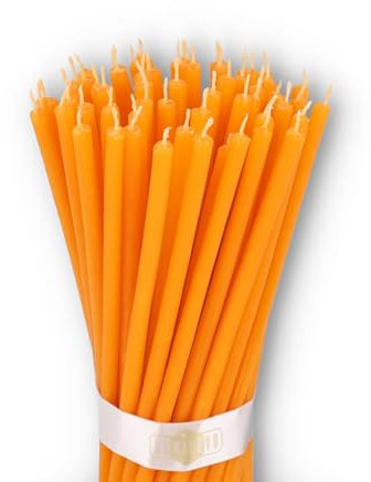 Danilovo Reine Bienenwachskerzen – tropffrei, rauchfrei, hohe, dünne Spitzkerzen – dekorative Kerzen für Kirchgebet, Deko oder Geburtstagskerzen – Honigduft Kerzen – 16 x 0,5 cm (Orange, 50 Stück)