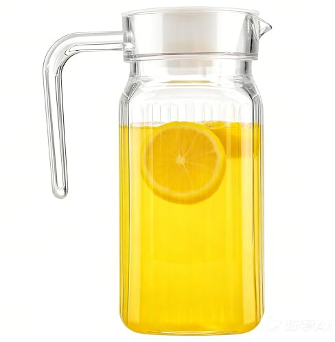 Gestreifte Acryl Saftkaraffe Bruchsicher, 500 ml | Bruchsichere Getränkekanne Mit Deckel, Lebensmittelechter Acryl, Saftbehälter Für Gastronomie Partys, Transparente Optik