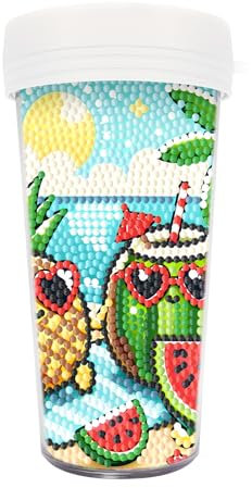 5D DIY Diamond Art Painting Watermelon Water Bottle 16oz BPA Free Leak Proof Coffee Tumbler Cup with Lid Mug for Travel Sports Outdoors