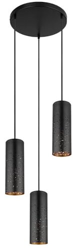 Globo Pendelleuchte Hängelampe schwarz gold Esstischlampe 3 flammig Wohnzimmerlampe, Dekorstanzungen, 3x E27, DxH 34 x 150 cm
