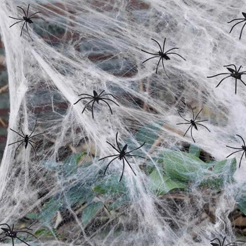 MSQ 120g Halloween Spinnweben Dekorationen Spinnennetz Dekoration Dehnbare Spinnennetz mit 20pcs gefälschte Spinnen für Halloween Dekorationen