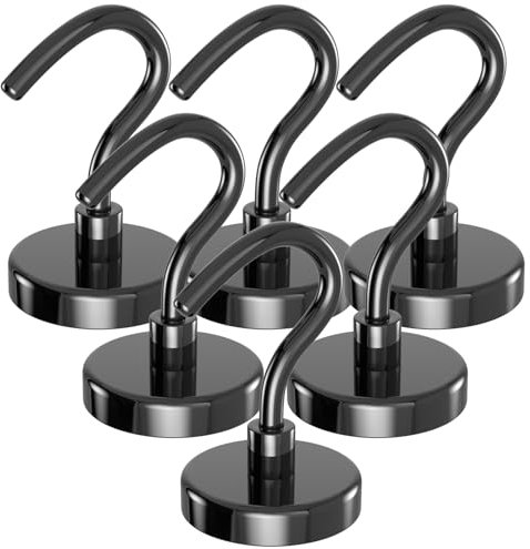 Lictin Magnethaken Schwarz, 47kg Magnethaken Extra Stark für Camping, Werkstatt, Spind, Kleiderhaken mit Magnetische Haken für Outdoor und Camping Zubehör, Haken Ohne Bohren Abnehmbar