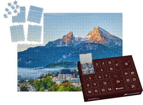 puzzleYOU: Puzzle-Adventskalender | „Watzmann und die Stadt Berchtesgaden in den bayerischen Alpen, Deutschland“ – aus der Puzzle-Kollektion Europa, Watzmann, Landschaft, Berchtesgaden, Berge & Täler