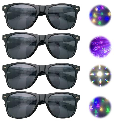 Cinsersr 4 Stück 3D Prisma Herz Stern Effekt Lustige Brillen Kaleidoskop Brille Bunte Spezialeffekt-Lichtshow-Unterhaltungssonnenbrille, Geeignet für Feuerwerksshows, Tanzpartys und Musikfestivals