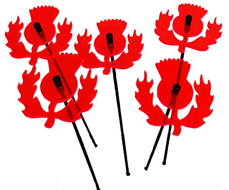 Schottische Disteln, 5 Gartenstecker Sun Catcher Garden Decor leuchtende Ornamente, 25 cm hoch, 6 cm, 7,1 cm breit, Geschenk für Outdoor-Gärtner (fluoreszierendes Rot)