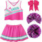Aitsite Cheerleader Kostüm Kinder, cheerleading kostüm mädchen, Faschingskostüme kinder cheerleader, kinder cheer outfit mit Pompoms, Socken und Kopfschmuck für Karneval Party (Rosa, 110)