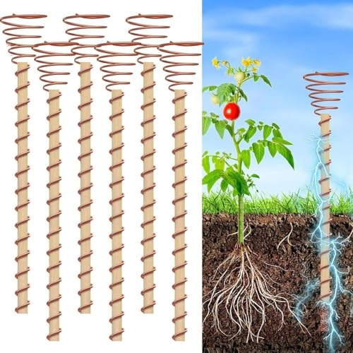Telituny Elektrokultur Kupfer Gartenantenne, 6er-Pack Elektroponische | Pflanzenstäbe Kupferdrahtantenne Gartenpfähle für Pflanzenwachstum Hof Garten Obst und Gemüse Unterstützung
